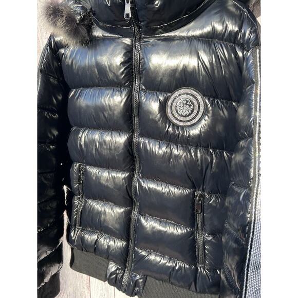 SWITCH REMARKABLE Men’s Puffer Coat Jacket Studded Insulated Fur Hood Black XL - Picture 2 of 12